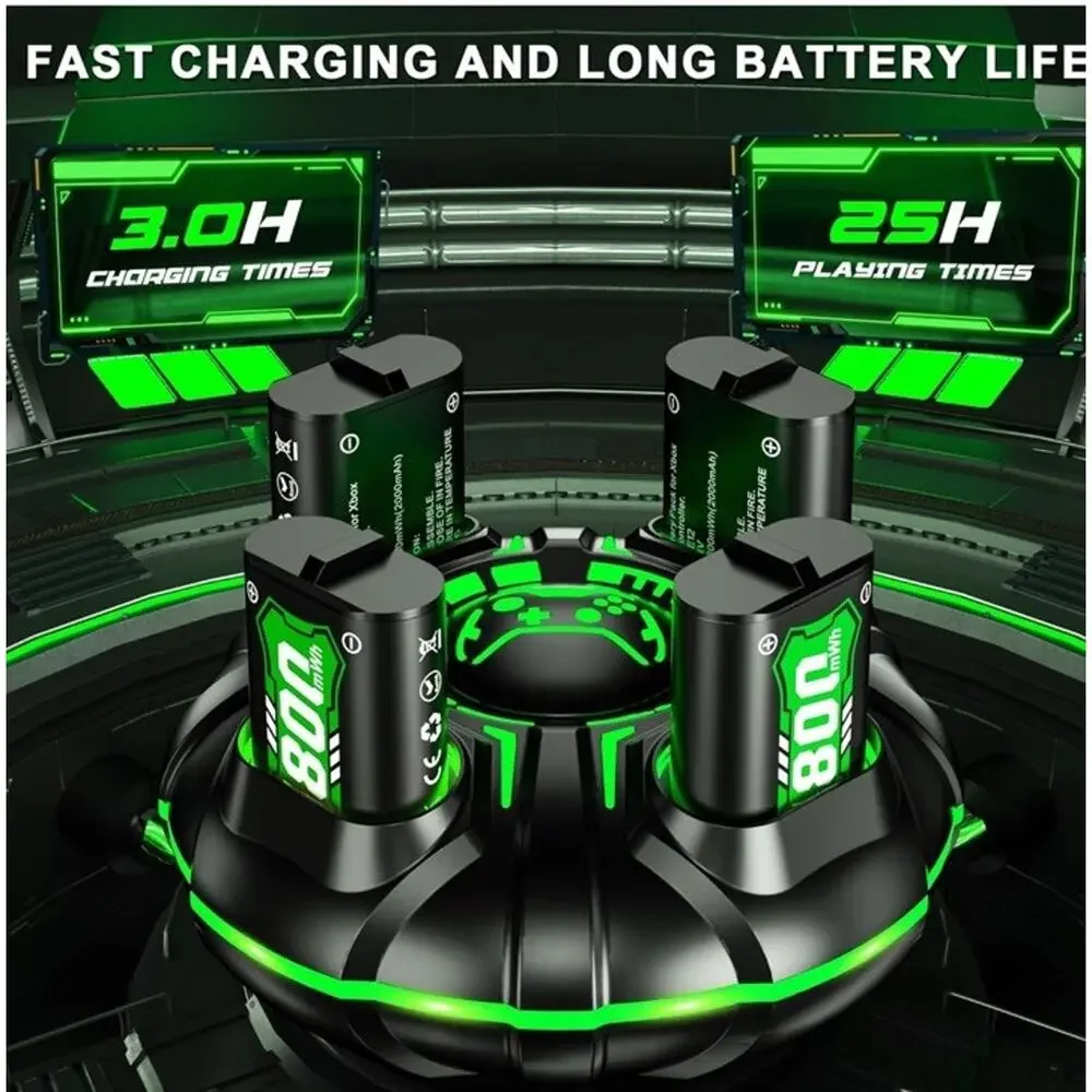 Fast Charging 4x4800mWh Xbox Battery Pack with Charger - For Xbox Elite & Series